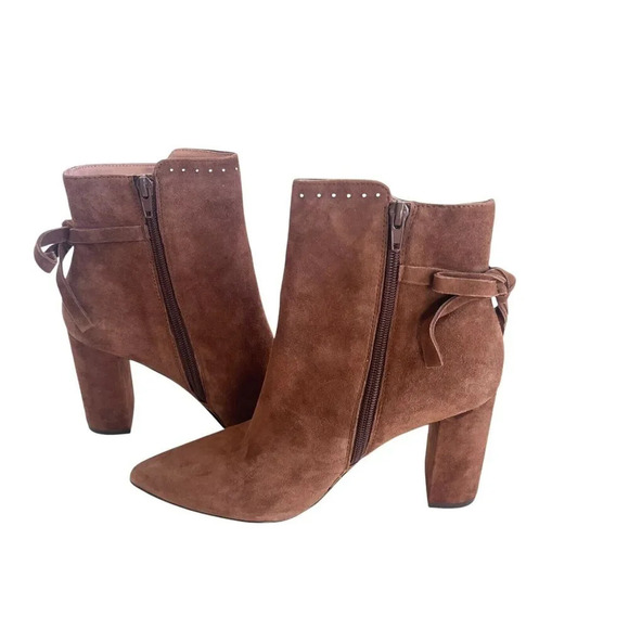 Chelsea & Violet Brown Miley Suede Studded Back-Tie Block Heel Booties Size 8 - Picture 5 of 9